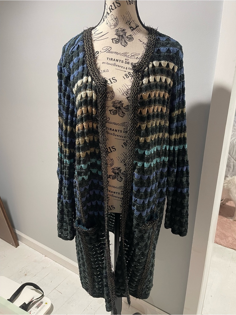 NIC+ZOE Multi-Stripe Open-Front Cardigan in Blue, Teal, Tan and Black